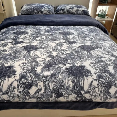 Blue Pink Art Forest Prints Winter Duvet Cover, Fleece Velvet Bedding Set